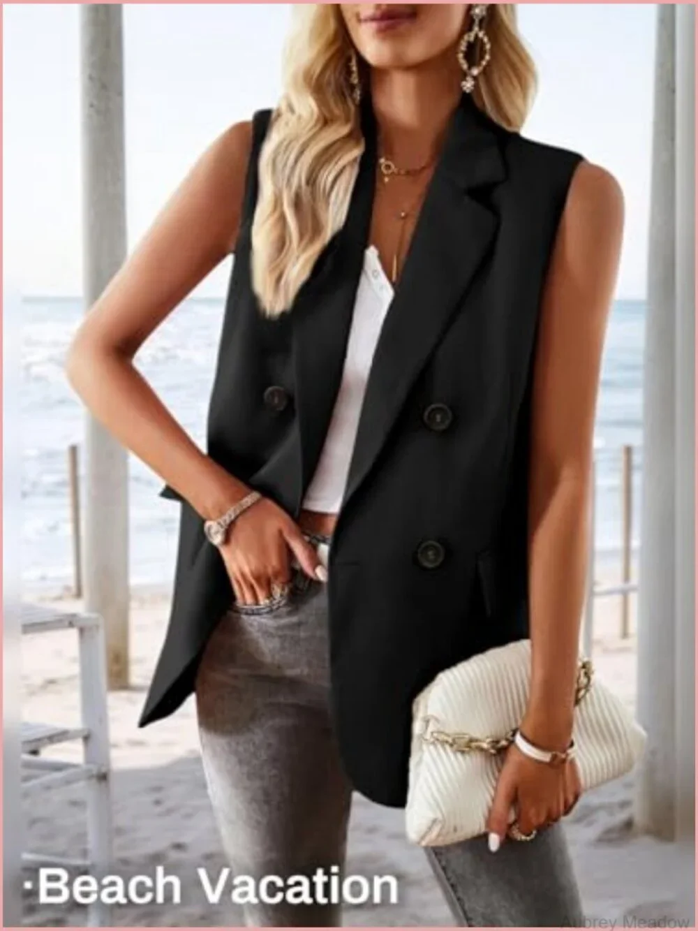 Women's Sleeveless Blazer Vest - Lightweight Lined Business Casual Work T